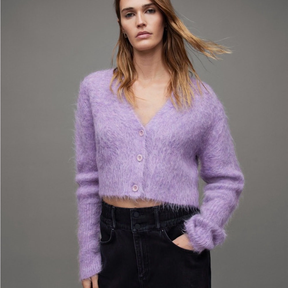 AllSaints Lavender Mohair Cardigan